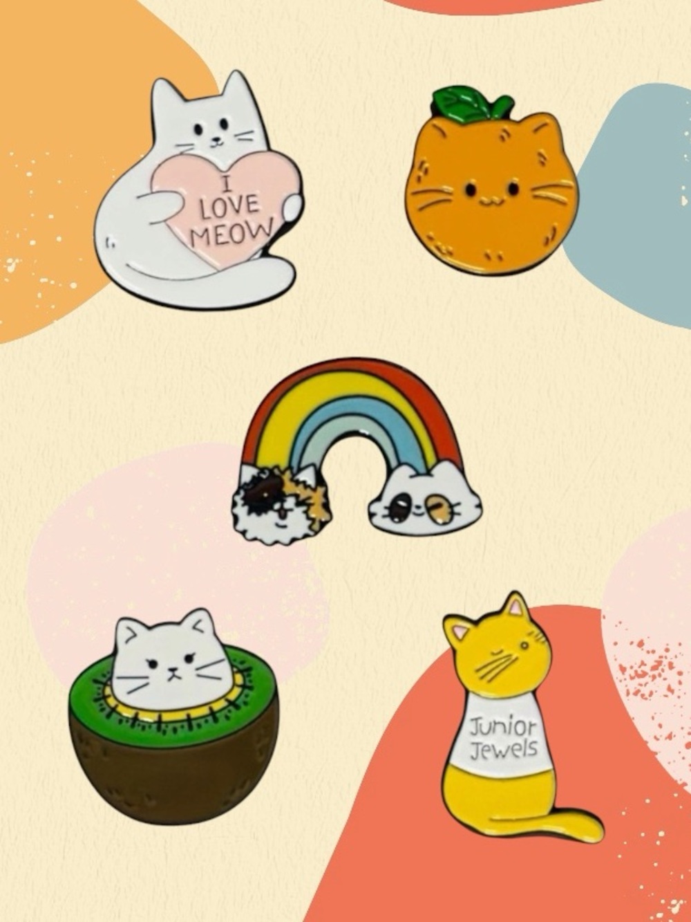 Quirky Cats Enamel Pin Set of 5